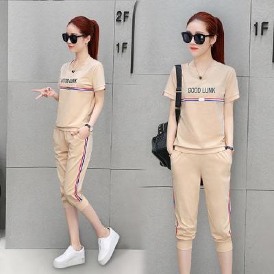 China Cropped casual running t-shirt long-sleeved/short-sleeved QUICK DRY Korean spring, summer and autumn t-shirt student sports suit pants for sale