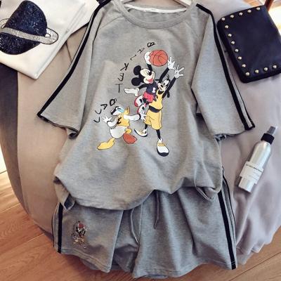 China QUICK DRY Cartoon Printed Shorts Short Sleeve T-shirt Set Women 2021 New Summer Sportswear Harajuku Summer Clothes Women 2 Piece Set for sale