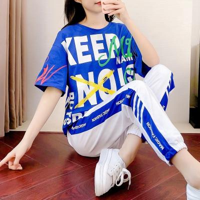 China Two-piece set 2022 new summer hip QUICK DRY hop hop ghost dance sports women's short sleeve printing suit fashion short leisure for sale