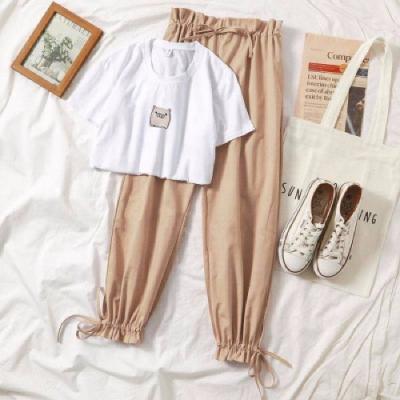 China Summer QUICK DRY Girls Clothing Suit Women's Harlan Short Sheath Pants Like Slim Leg Two Piece Wide Leg Pants for sale