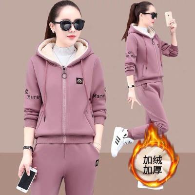 China QUICK DRY plush thickened two-piece suit lambswool fashion warm casual running clothes autumn and winter women's sports suit for sale