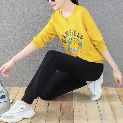 China 2021 Women's Korean round neck fashion leisure spring two-piece set QUICK DRY new and autumn sportswear for sale