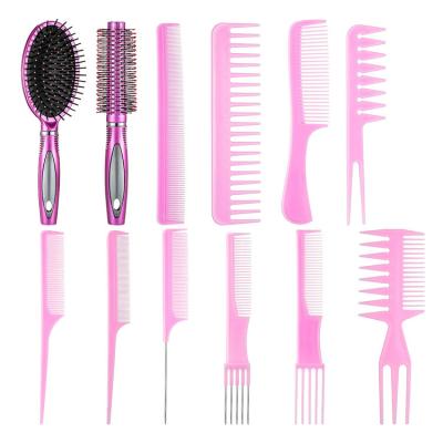 China Professional Styling Hair Brush Beard Hair Brush Waterproof Detangling Salon Tail Comb Eco-friendly Plastic Combs Set Braiding Comb Customized for sale