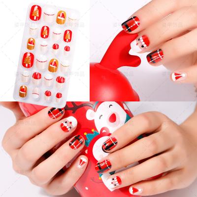 China Eco-friendly Material Finish Designer Cute 3d Nail Pieces 24 Pieces Removable Cartoon Christmas Fake Nail Stickers For Kids for sale