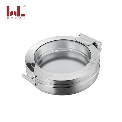 China Supply Good Quality SS304 Chafing Dish Around 6 Liters Stainless Steel Food Chafing Buffet Warmer Dishes With Glass Cover for sale