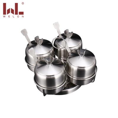 China Stainless Steel Spice Box Round Shape Bento Box 3 Lattice Easy Clean Non-Magnetic Japanese Lattice Spinning & 4 Lattice Spice Jars for sale