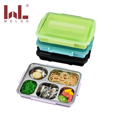 China SUS304 Stainless Steel Lunch Box Large Capacity 2L Rectangle Box Food Warmer Easily Cleaned Multi-Compartment Bento Box for sale