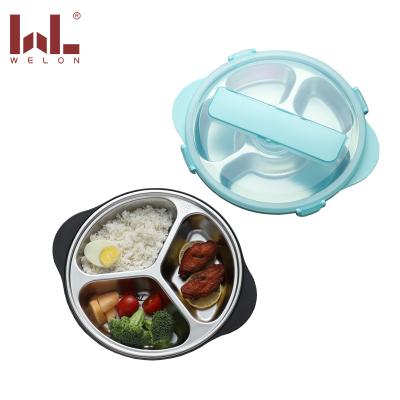 China Easily Cleaned Round Shape 304 Insulated Food Cans 1200ml Stainless Steel Hot Divided Food Container Spice Box With Cover for sale