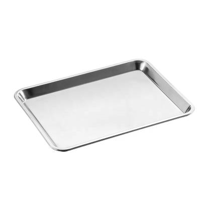 China 201 Rectangle Thickness 0.8mm Stainless Steel Food Trays Custom Metal Stackable Serving Rolling Trays Eco-friendly For Hotel for sale