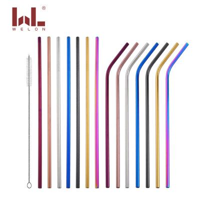 China Diameter 6mm Viable Bent Shape 304 Stainless Steel Metal Straws Custom Color Straw Cleaning Brush for sale