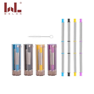 China SUS304 Length 204mm Food Grade Straw Portable Viable Collapsible Silicon Collapsible Straw With Case Square Shape Straw Stainless Steel for sale