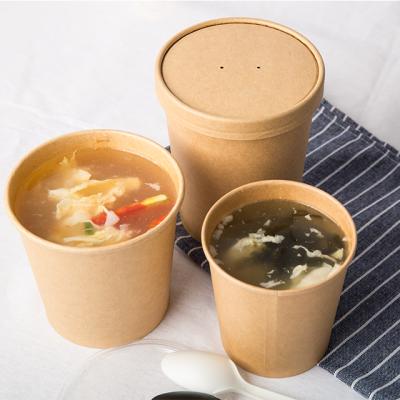 China Biodegradable Hot Sale Printing Kraft Paper PE Paper Bowl Eco-friendly Disposable Custom Paper Food Container With Lid 32oz for sale