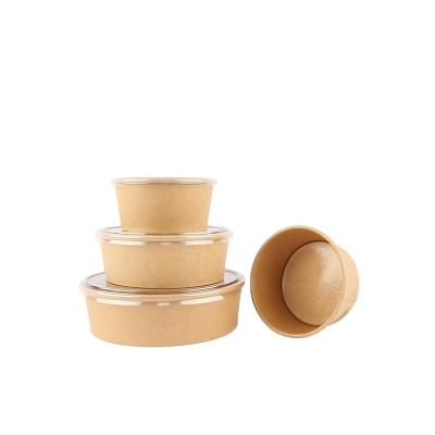 China 100% Eco-Friendly Biodegradable/Eco Friendly/Disposable Paper Container Kraft Disposable Salad Bowl With LID for sale