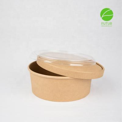 China 100% Eco-friendly Customs Printed Disposable Eco-Friendly PE Liner Salad Paper Packaging Salad Paper Box With Lids 30oz for sale