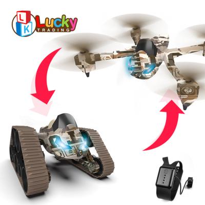 China RC Hobby 2.4G Dual Mode Ground-to-Air Strain Tank Quadcopter Two-in-one Remote Control Watch Airplane Toy for sale