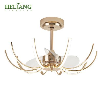 China Modern Modern Dimmable LED Acrylic Black Finish Ceiling Fan Lamp With 6 Blades Smart Remote Control Ceiling Fan Light for sale