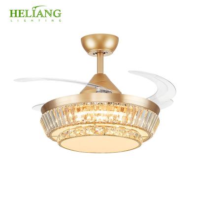 China Modern Contemporary Invisible Led Ceiling Fan Lamps With 4 Blades Retractable Acrylic Ceiling Fan Wholesale Lighting Groups for sale