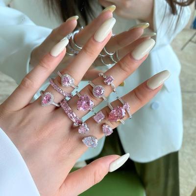 China Wholesale Anillo Fashion Jewelry Trendy Engagement Wedding Rings Women Couple Heart Square Jewelry Set Pink 925 Sterling Silver Ring for sale