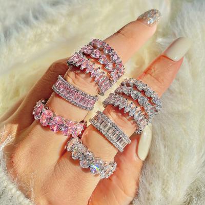 China 2022 New Arrivals Trendy Luxury Pink Silver Color Rings For Women Wedding Unique Personalized Engagement Finger Jewelry Gift for sale