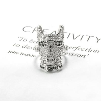 China New Hiphop Hip Hop Style Cool Dog Shape Gold Plated Copper Alloy Silver Plated CZ Rings for sale