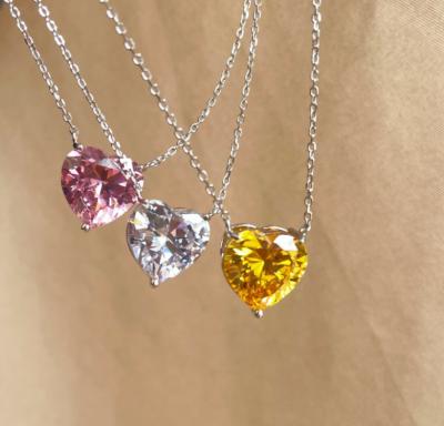 China Vintage Have In Stock Diamond Necklace 925 Rose Heart Love Heart White Silver Solid Necklace Pendant Necklace for sale