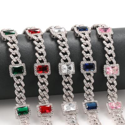 China FASHIONABLE Hot Sale Silver Plated Cuban Chain Necklace With Rectangular Five Jewels for sale