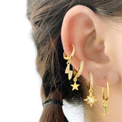 China CLASSIC Luxury Zircon Polaris And Moon Gold Plated Silver Plated Copper Alloy Stud Earrings For Girlfriend Gift for sale