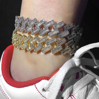 China Hot Selling Fashion Miami Link Chain Trendy Anklet Iced Out Luxury 18k Gold Plated Cuban Zircon Chain For Women for sale