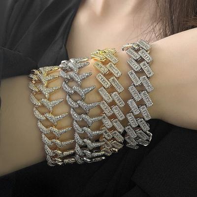 China Hot Selling Trendy Link Chain Bracelet Charm Chains Miami Iced Out Zircon Luxury Gold Plated Spiked Cuban Chain For Women And Men for sale