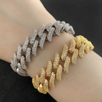 China Charm Chains Hip Hop Style Trendy Link Chain Bracelet Iced Out Zircon Gold Plated Pointed Cuban Chain For Women And Men for sale