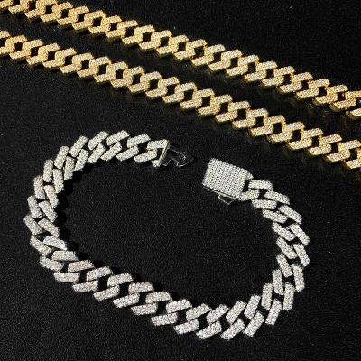 China Hot Sale HIP HOP Miami Style Gold Plated Bracelet Bling Zirconia Cuban Chains Charm Chains For Women And Men for sale