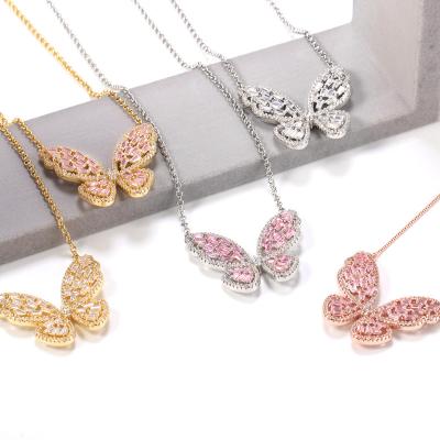 China Luxury Butterfly Bling Butterfly Zircon Gold Plated Silver Plated Pendant For Girlfriend Gift for sale