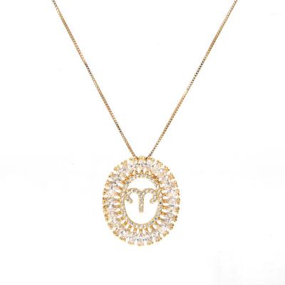 China Wholesale Vogue Zircon Gold Plated Silver Plated Star Sign Zodiac Pendant Necklace For Women And Men for sale