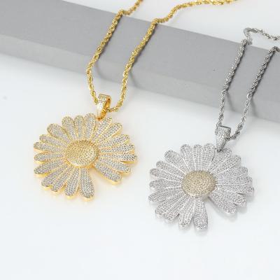 China 2022 HIP HOP 2022 hot sale cute coloury flower pendant necklace iced out 3A CZ gold plated pendant necklace for women and men for sale