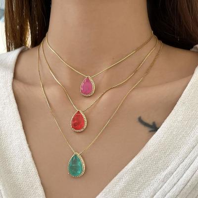 China CLASSIC Luxury Jewelry Necklace Iced Out Pear Shape 17*13mm Zircon Gold Plated Pendant Necklaces For Women for sale