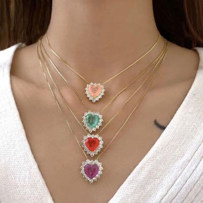 China Gold Plated Luxury Pendant Necklace Heart Shape 16.75*17.2mm Luxury Zircon Pendant For Lady for sale