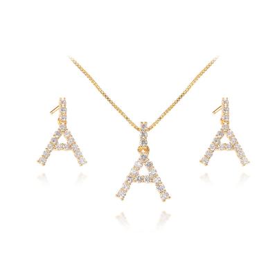 China Trendy Hip Hop 2022 Letter Jewelry Set 3A CZ 18k Gold Plated Chain For Women Daily Jewelry Set for sale