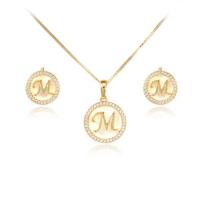 China 2022 Simple Trendy Drop Oil Letters Jewelry Set 3A CZ 18k Gold Plated Chain For Women Daily Jewelry Set for sale