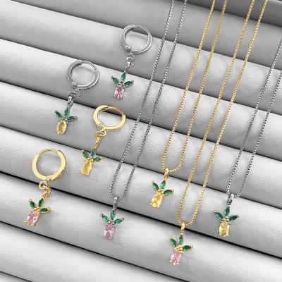 China 2022 Cute Trendy Fruit Shape Jewelry Set 3A CZ 18k Gold Plated Chain For Women Daily Jewelry Set for sale