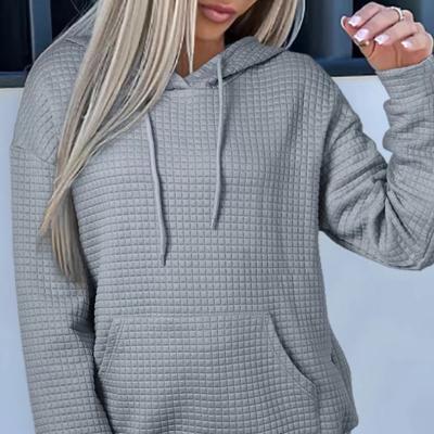 China Windproof New Arrival Fashion Woman Sweatshirts Lattice Textured Kangaroo Pocket Drawstring Pullover Hoodie Women for sale