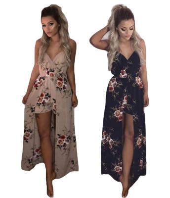 China Lady's Party Evening Overalls Women's Anti-Static Dresses Floral Printed Slit Maxi Long Dress Beach Shorts for sale