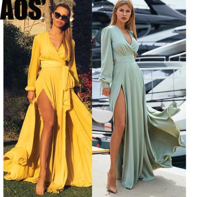 China LinShi Breathable Fashion Madame Chiffon Ruffle Maxi Dress Vestidos Women Elegant Summer Casual Outfits for sale