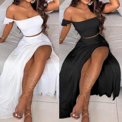 China New Arrival Anti-Static Tube Solid Color Chiffon Dress Suit Top Two Piece Sleeveless Split Dress Dress Lskj509 for sale