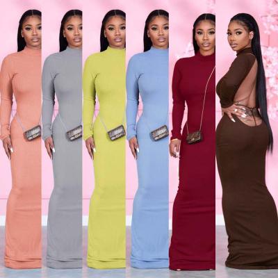 China Anti-static women's temperament long-sleeved commuter dress solid color dress nightclub long sleeve dress for sale