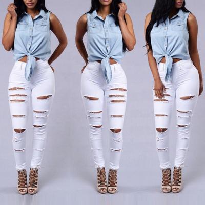 China Breathable LS577 2021 new fashion ripped jeans women's feet pants pencil pants women's jeans pants for sale