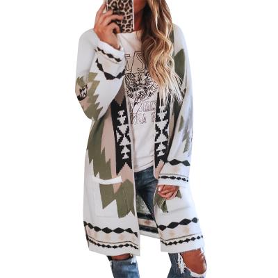 China Autumn and winter women's clothing fashion loose mid length long-sleeved printing woolen coat Anti-wrinkle for sale