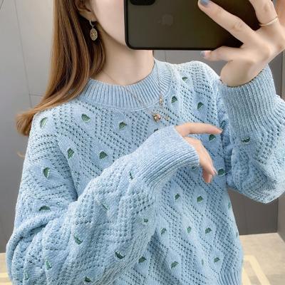 China 2021 Anti-wrinkle women spring sweater fashion long sleeve knitted round neck women sweater ladies spring sweater for sale