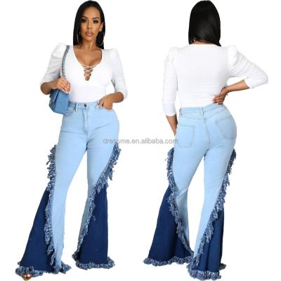 China MT12-2565 2021 new arrivals breathable women flare leg pants ladies tassel denim bell bottoms wide leg jeans for sale