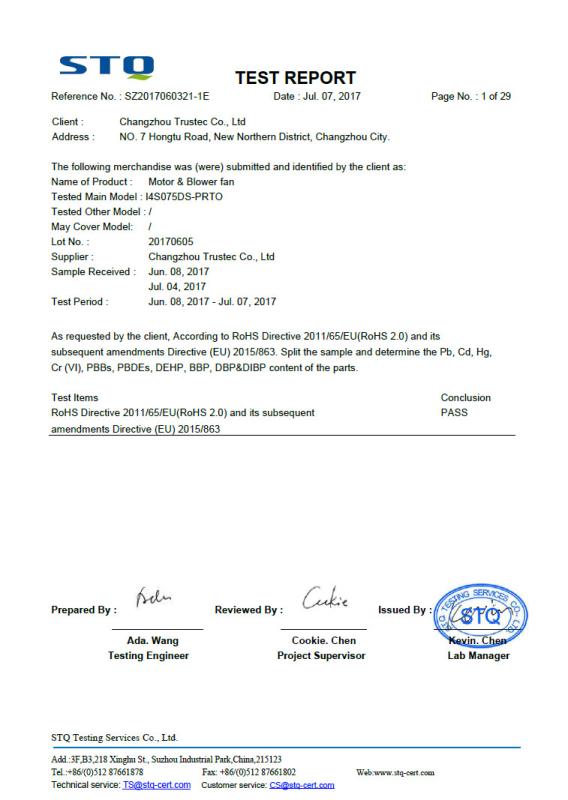 ROHS - Changzhou  Trustec  Company Limited