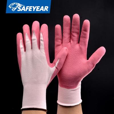 China Wholesale China Gloves Safety Woman Pink Construction / Industrial / Warehousing Knit Latex Coating Garden Protection Work Hands Gloves for sale